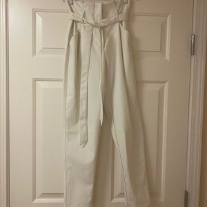 White Faux Leather Pleated Pants